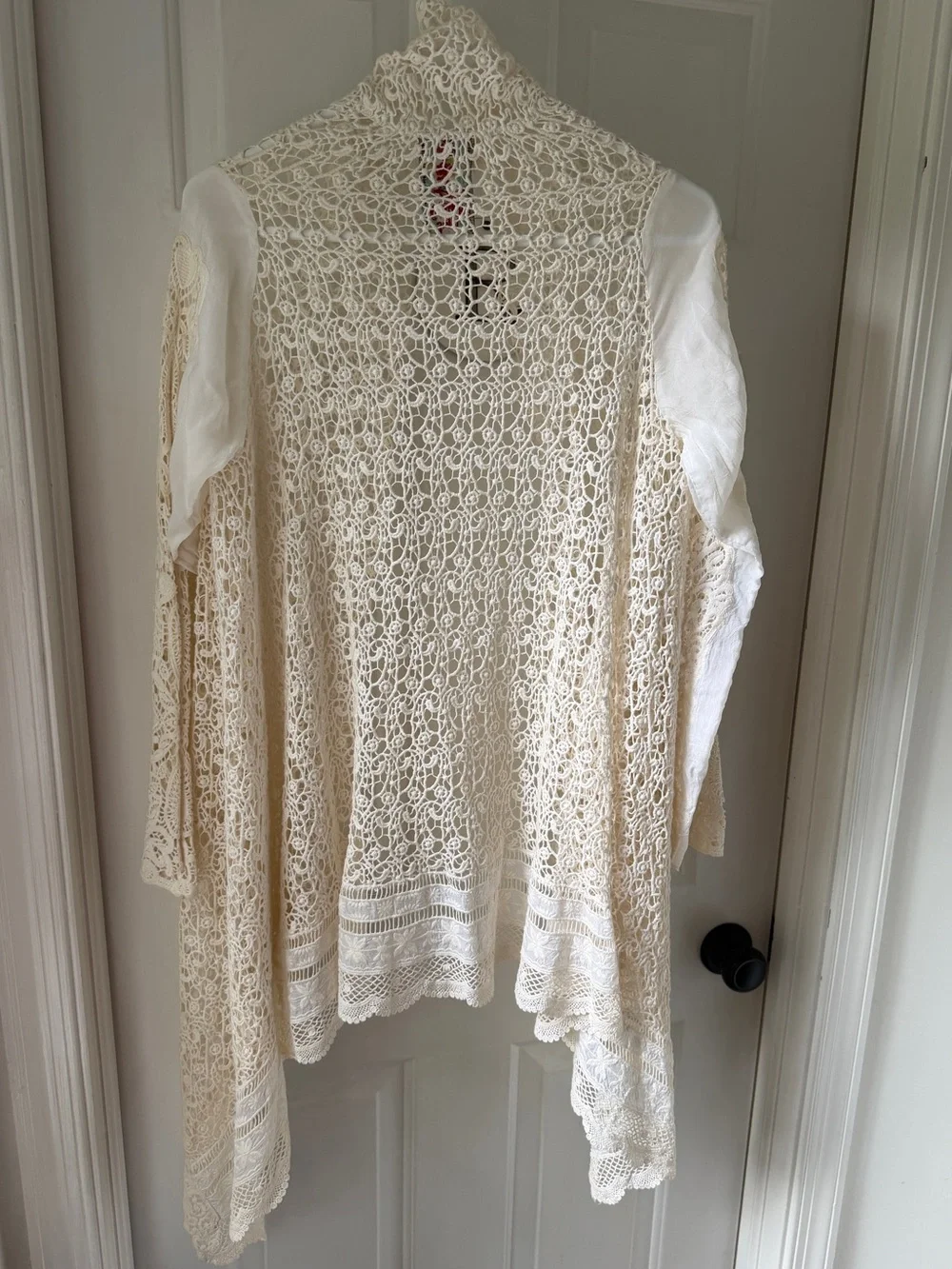 Johnny Was Ivory Crotchet and Silk Lace Open Front Cardigan Wrap Small